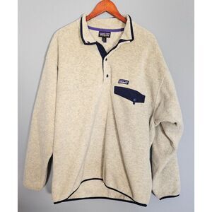Patagonia Synchilla Snap-T Fleece Pullover Oatmeal Cream Heather Navy Mens XL